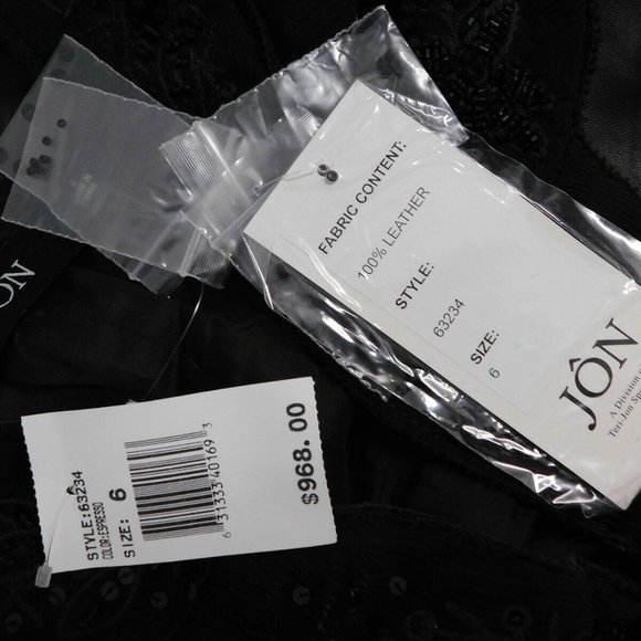 New Jon $968rt Brown Leather Beaded Sequin Jacket sz 6‎ - Picture 4 of 5